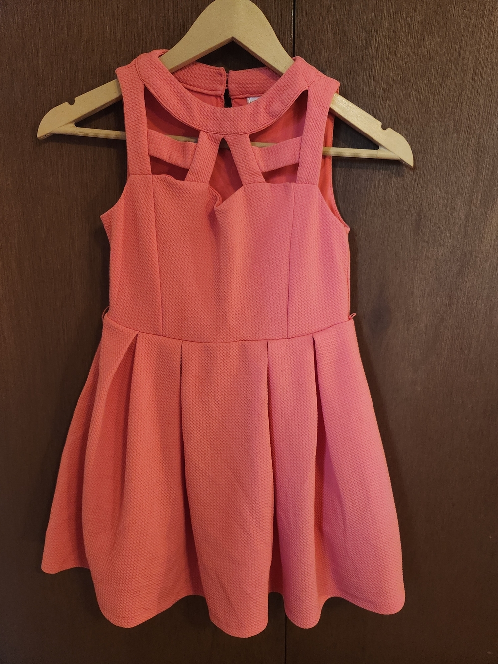 Beautees Coral Pink Textured Cutout Party Dress
